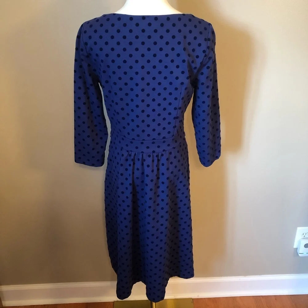 Boden Blue Polka Dot Dress with 3/4 Sleeves Size 10L